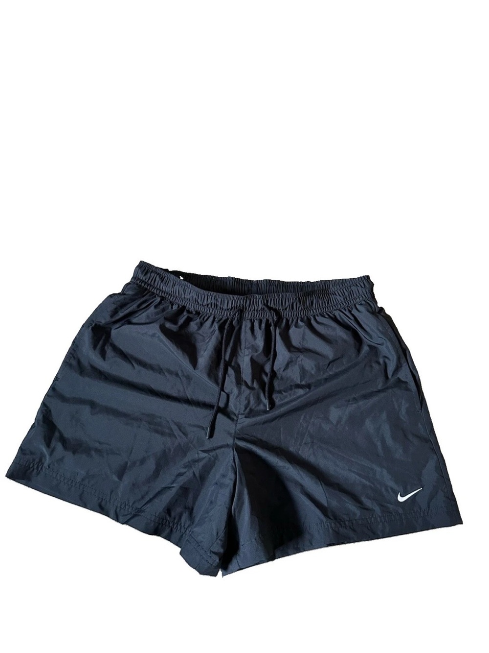 Nike Men’s Solid Black Flat Front Swim Trunks With Pockets Size Medium swoosh